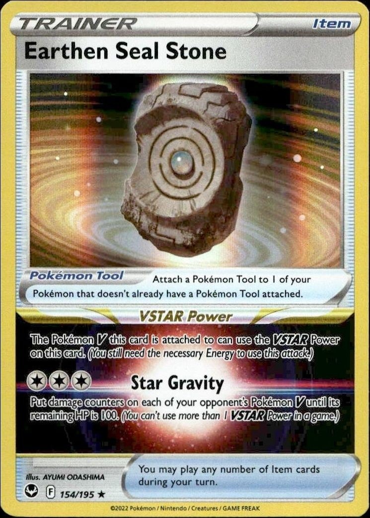 2022 Pokémon Silver Tempest Earthen Seal Stone #154/195 Pokémon card front