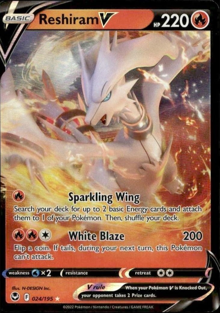 2022 Pokémon Silver Tempest Reshiram V #024/195 trading card