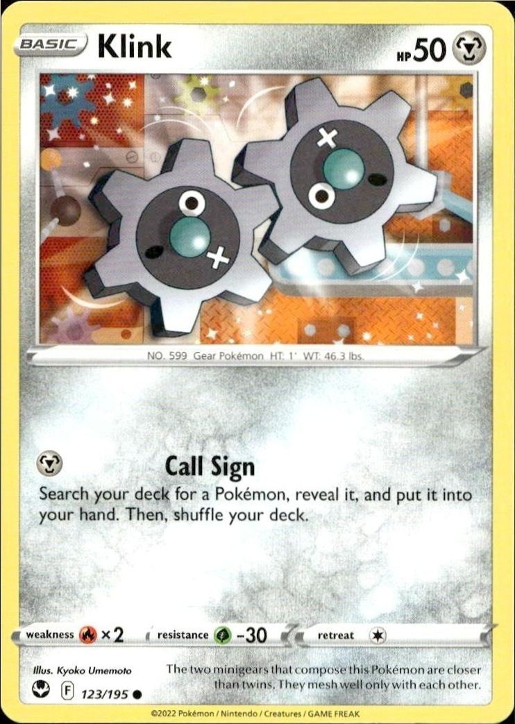 2022 Pokémon Silver Tempest Klink #123/195 trading card