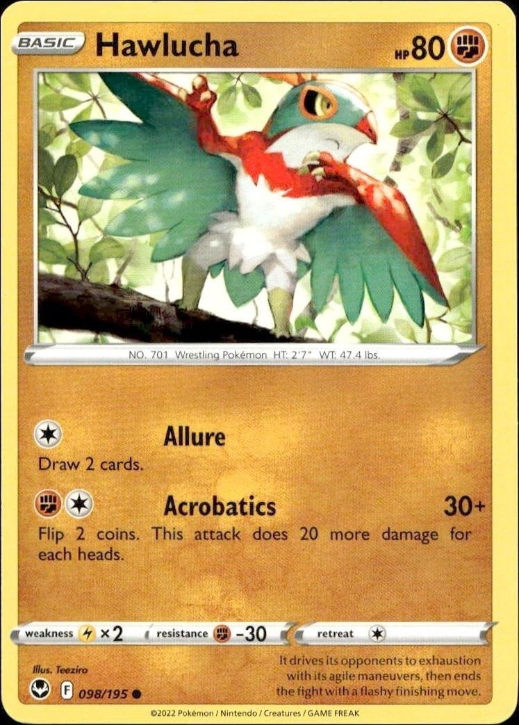 2022 Pokémon Silver Tempest Hawlucha #098/195 trading card