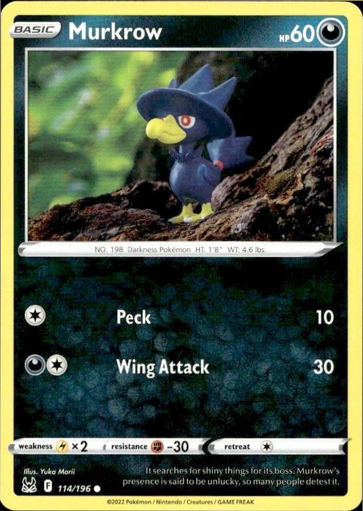 2022 Pokémon Lost Origin Murkrow #114/196 trading card