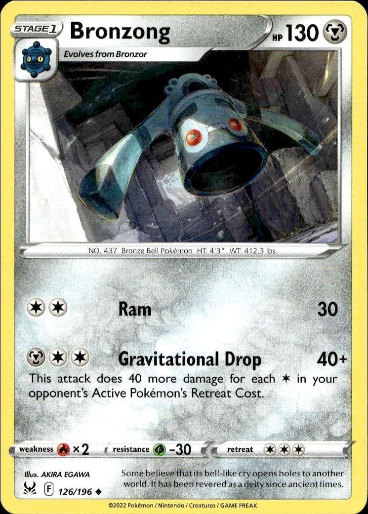 2022 Pokémon Lost Origin Bronzong #126/196 trading card