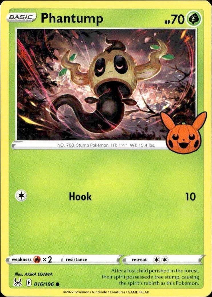 2022 Pokémon Lost Origin Phantump #016/196 trading card