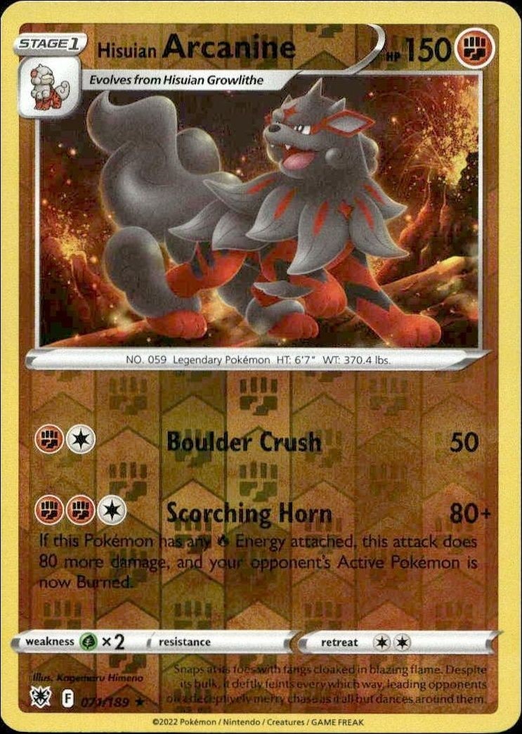 2022 Pokémon Astral Radiance Hisuian Arcanine #071/189 trading card