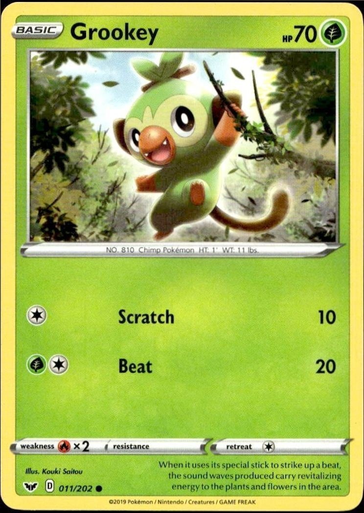 2019 Pokémon Sword & Shield Grookey #011/202 Pokémon card front