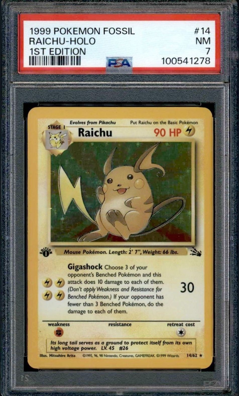 1999 Pokémon Fossil Raichu #14/62 trading card