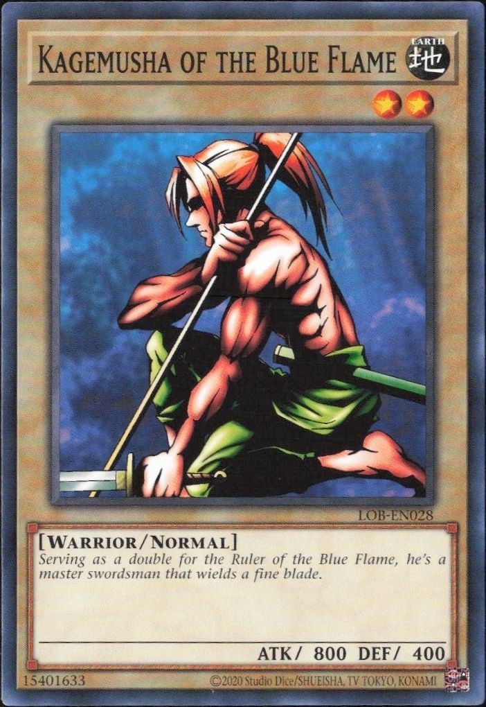 2023 Yu-Gi-Oh Legend of Blue Eyes White Dragon Kagemusha of the Blue Flame #LOB-EN028 trading card