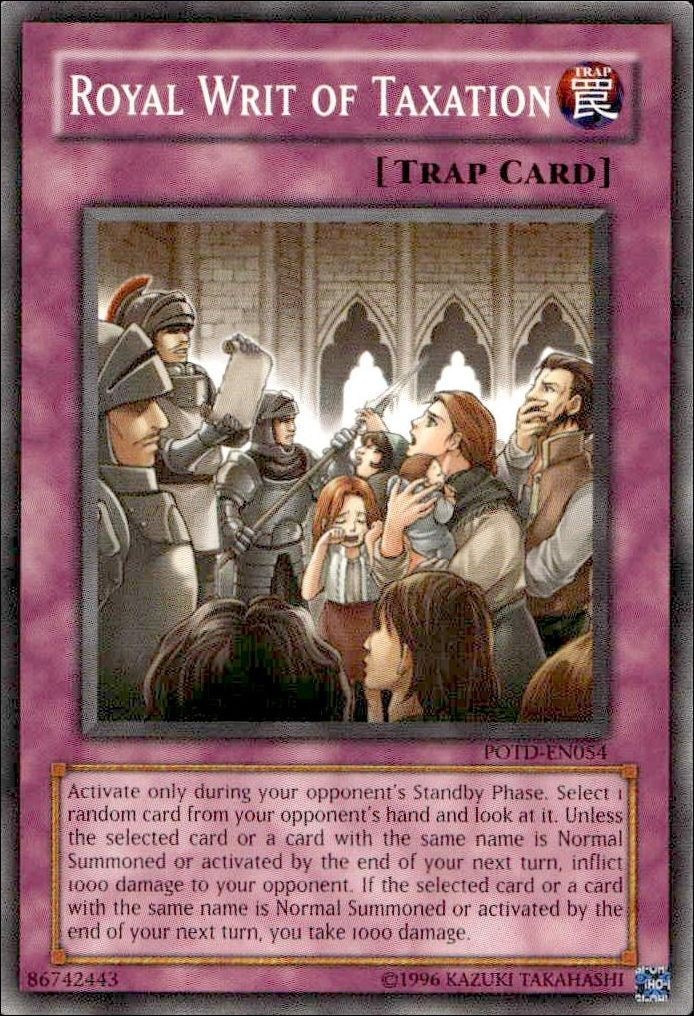 2006 Yu-Gi-Oh! Power of the Duelist Royal Writ Of Taxation #POTD-EN054 Yu-Gi-Oh! card front
