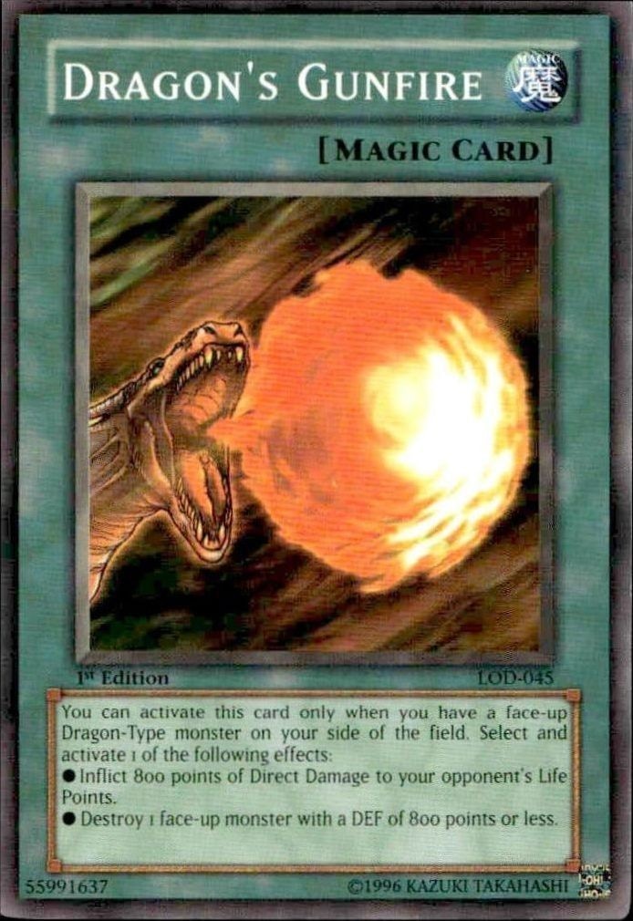 2003 Yu-Gi-Oh! Legacy of Darkness Dragon's Gunfire #LOD-EN045 Yu-Gi-Oh! card front