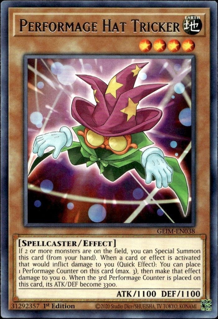 2020 Yu-Gi-Oh! Genesis Impact Performage Hat Tricky' #GEIM-EN038 Yu-Gi-Oh! card front