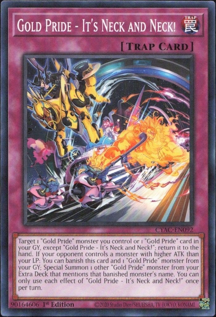 2020 Yu-Gi-Oh! Cyberstorm Access Gold Pride - Its Neck And Neck! #CYAC-EN092 Yu-Gi-Oh! card front
