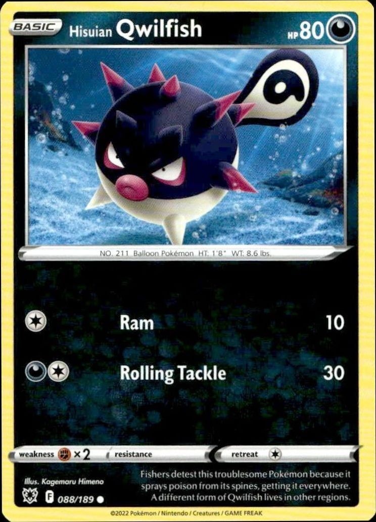 2022 Pokémon Astral Radiance Hisuian Qwilfish #088/189 trading card