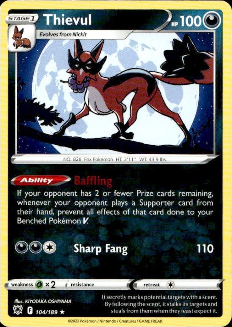 2022 Pokémon Astral Radiance Thievul #104/189 Pokémon card front
