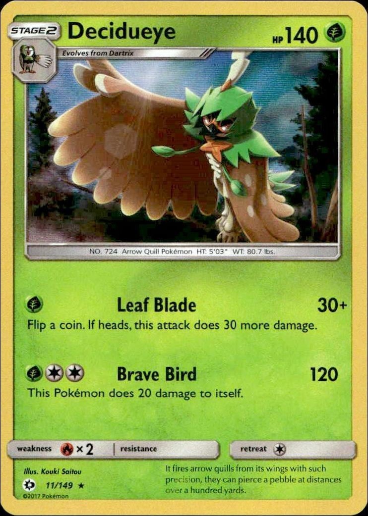 2017 Pokémon Sun & Moon Decidueye #011/149 trading card