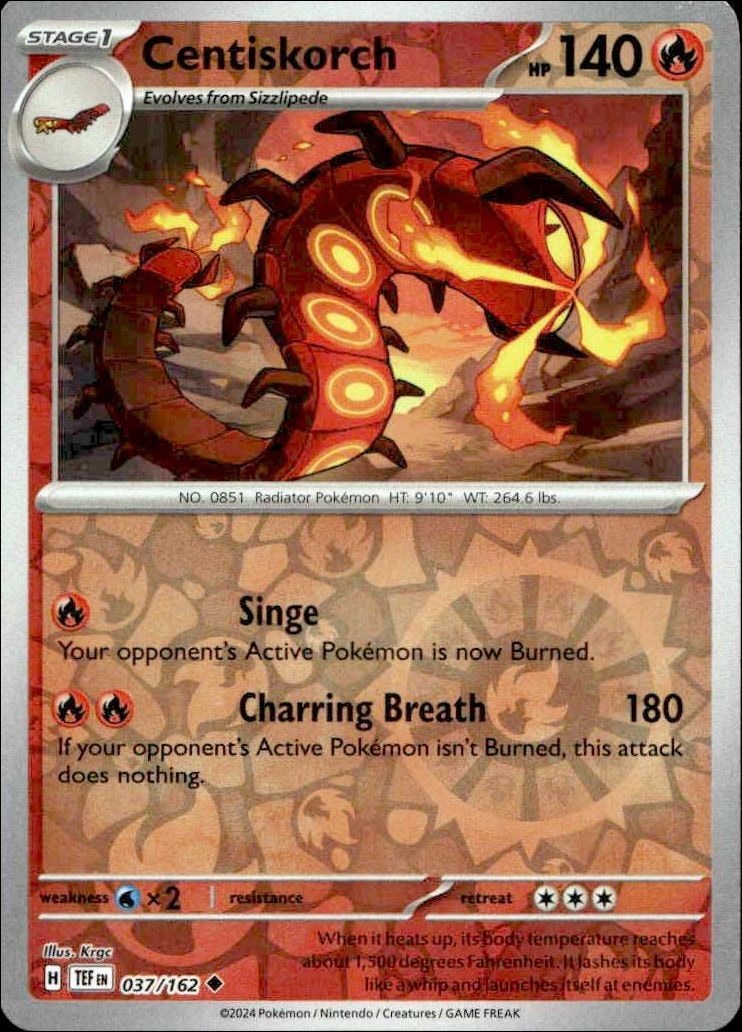 2024 Pokémon Temporal Forces Centiskorch #037/162 trading card