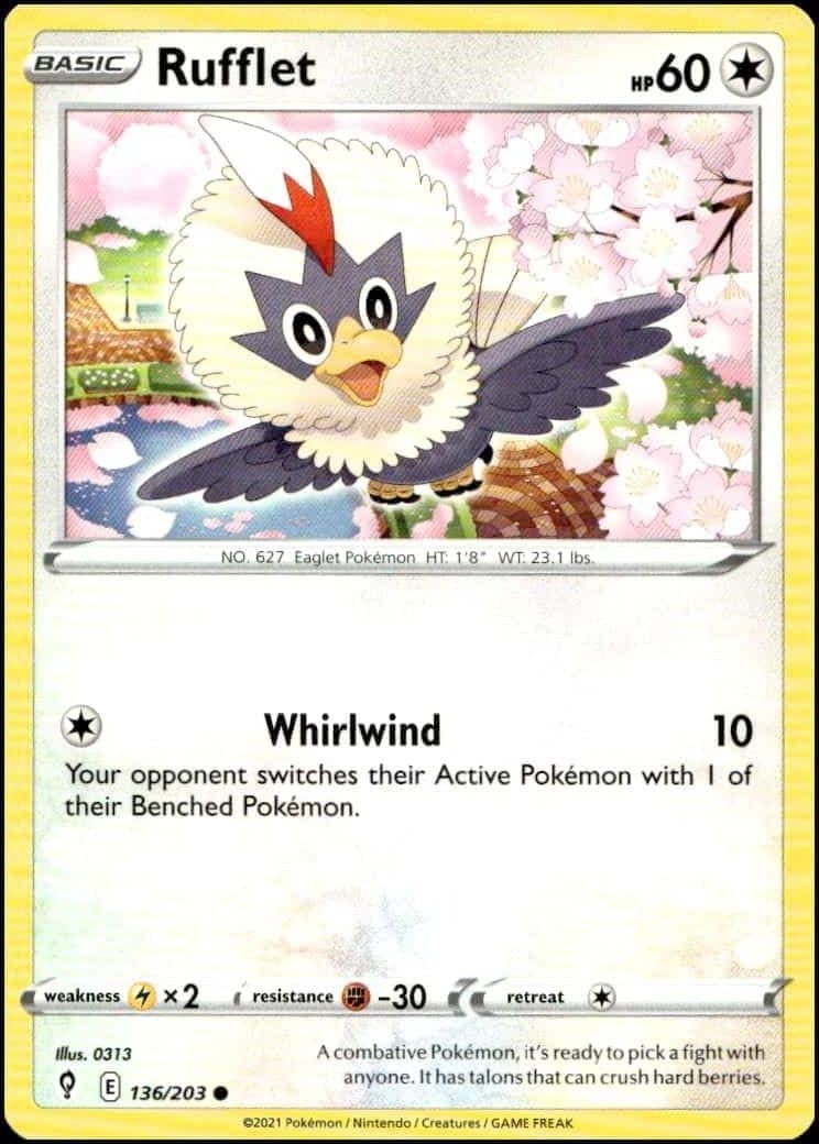 2021 Pokémon Evolving Skies Rufflet #136/203 trading card