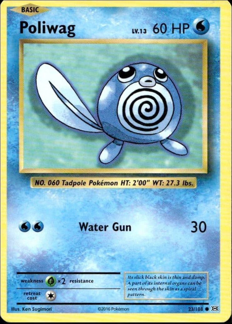 2016 Pokémon Evolutions Poliwag #023/108 trading card