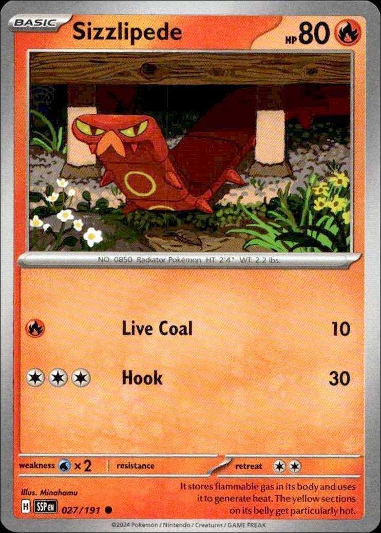 2024 Pokémon Surging Sparks Sizzlipede #027/191 trading card