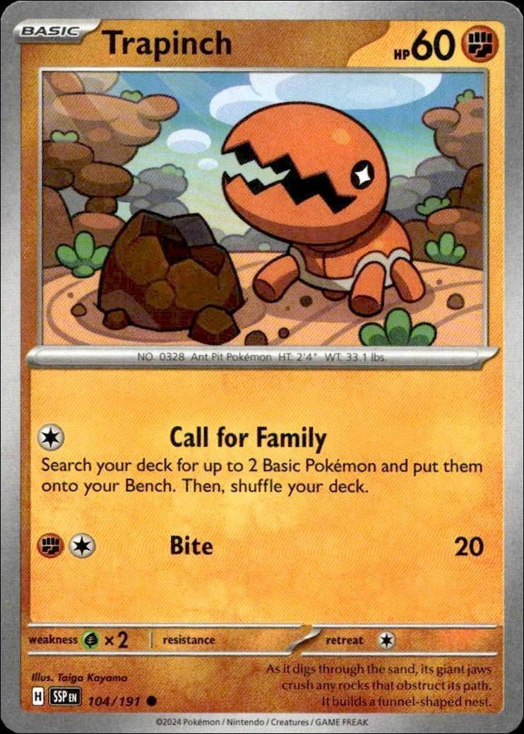 2024 Pokémon Surging Sparks Trapinch #104/191 trading card
