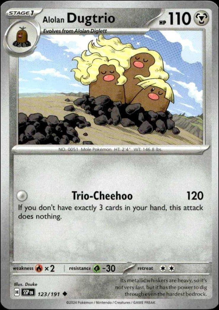 2024 Pokémon Surging Sparks Alolan Dugtrio #123/191 trading card