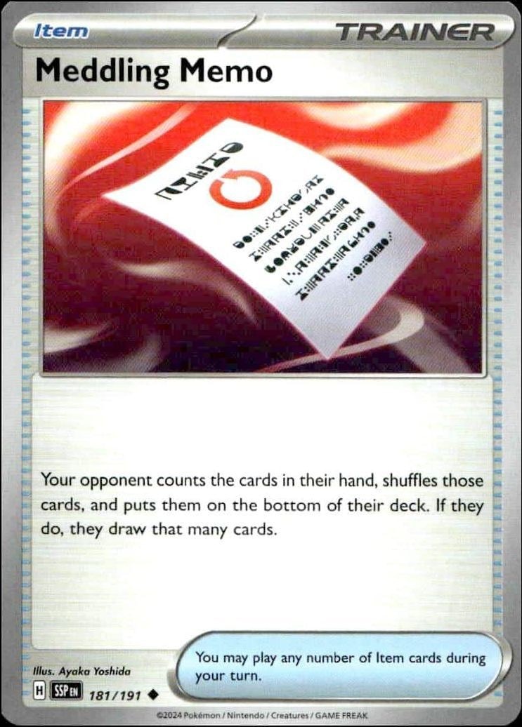2024 Pokémon Surging Sparks Meddling Memo #181/191 trading card
