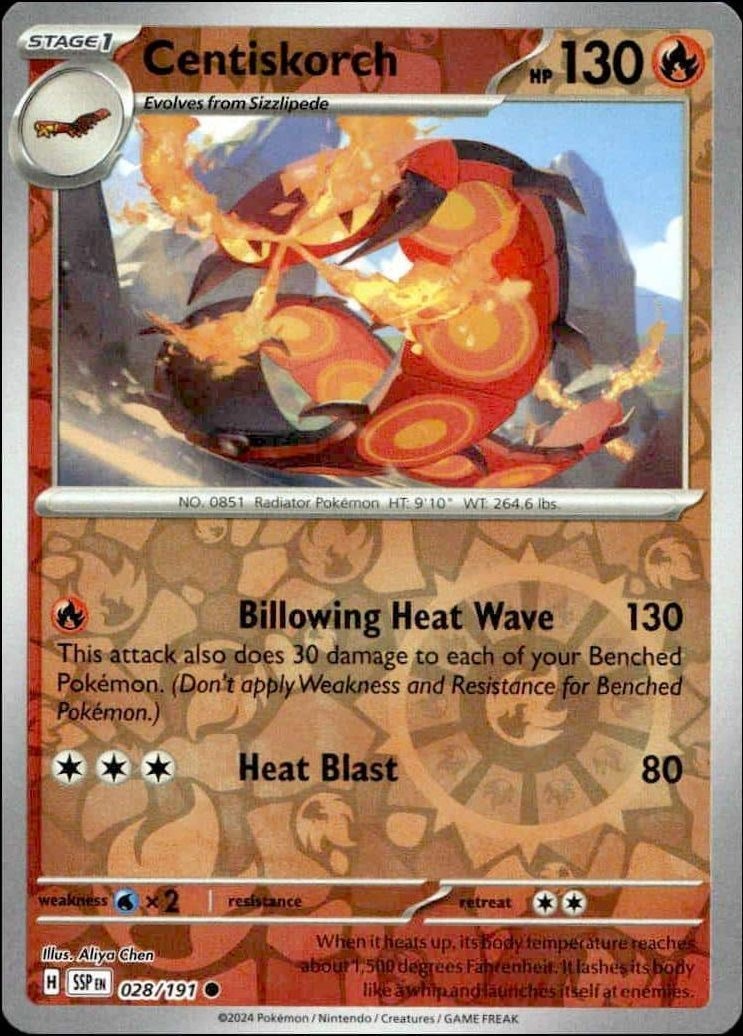 2024 Pokémon Surging Sparks Centiskorch #028/191 trading card