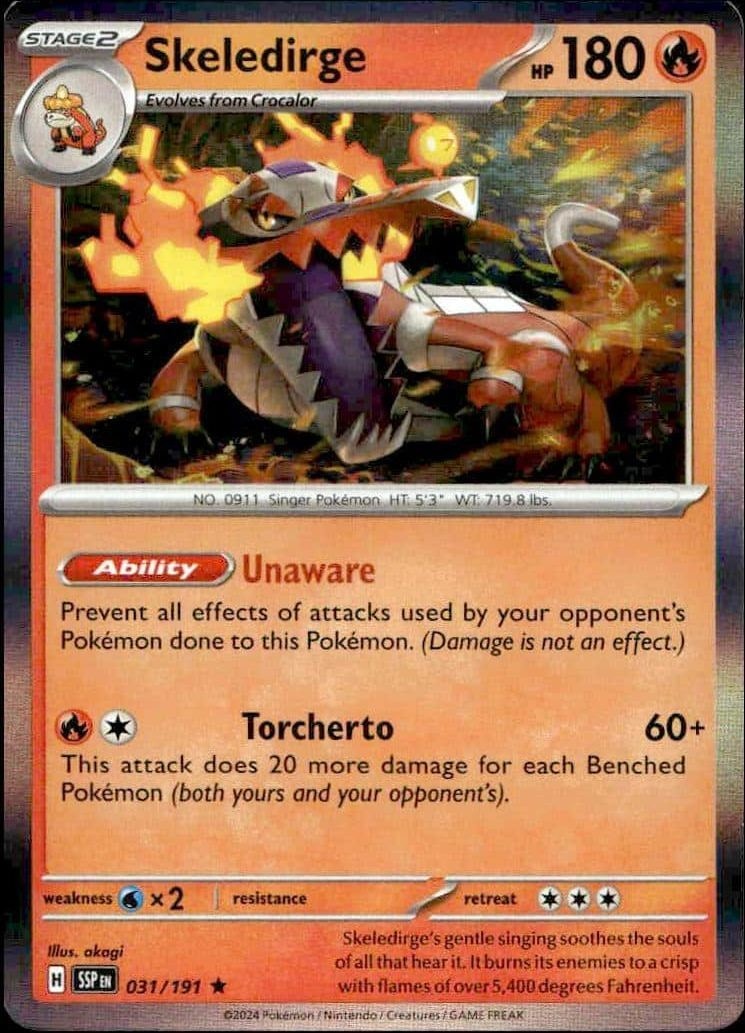 2024 Pokémon Surging Sparks Skeledirge #031/191 trading card