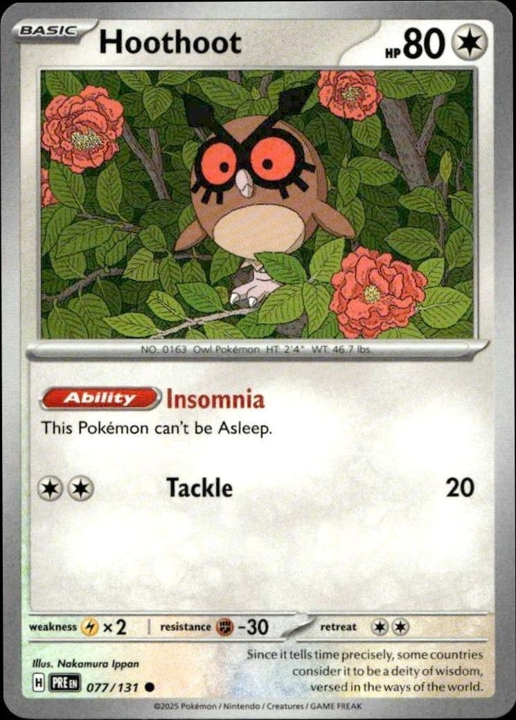2025 Pokémon Prismatic Evolutions Hoothoot #077/131 trading card