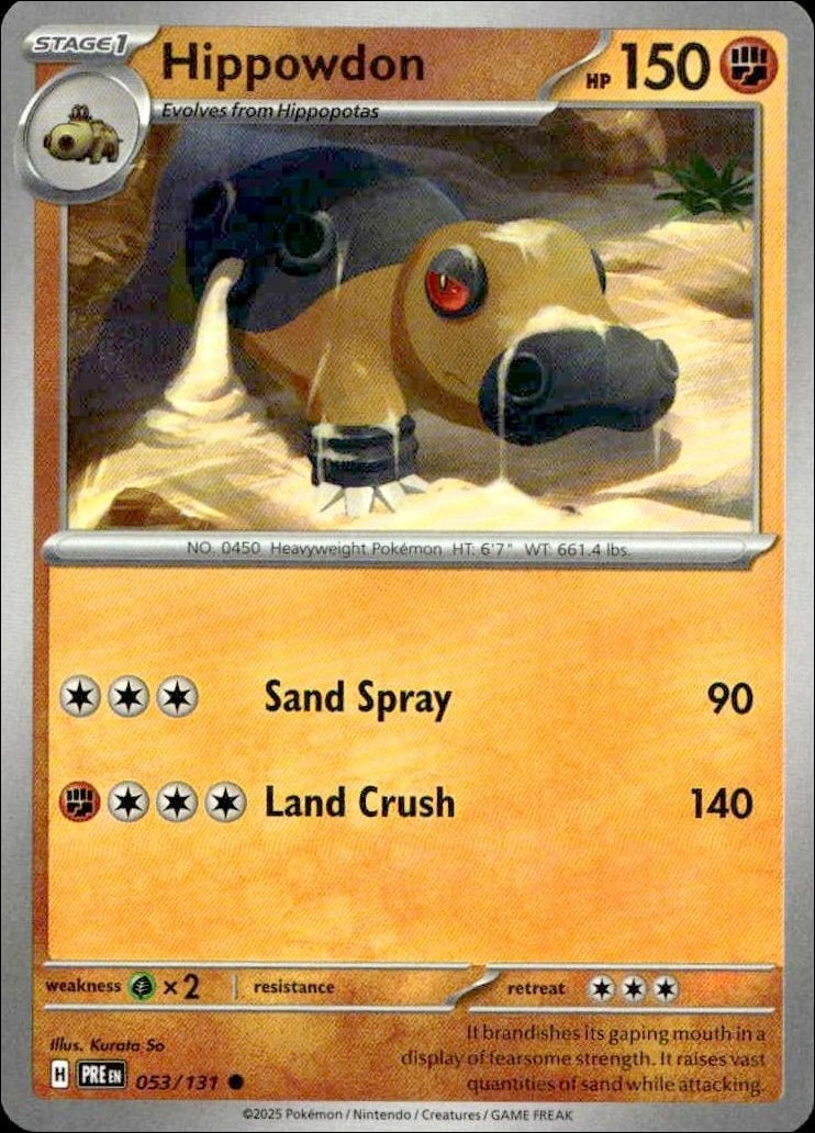2025 Pokémon Prismatic Evolutions Hippowdon #053/131 Pokémon card front