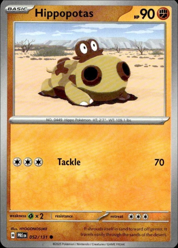 2025 Pokémon Prismatic Evolutions Hippopotas #052/131 trading card
