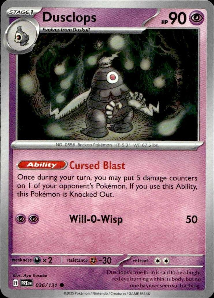 2025 Pokémon Prismatic Evolutions Dusclops #036/131 trading card