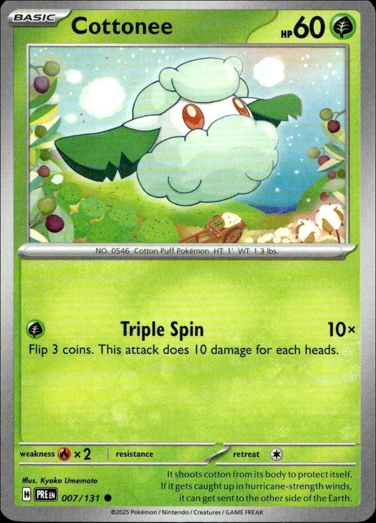 2025 Pokémon Prismatic Evolutions Cottonee #007/131 trading card