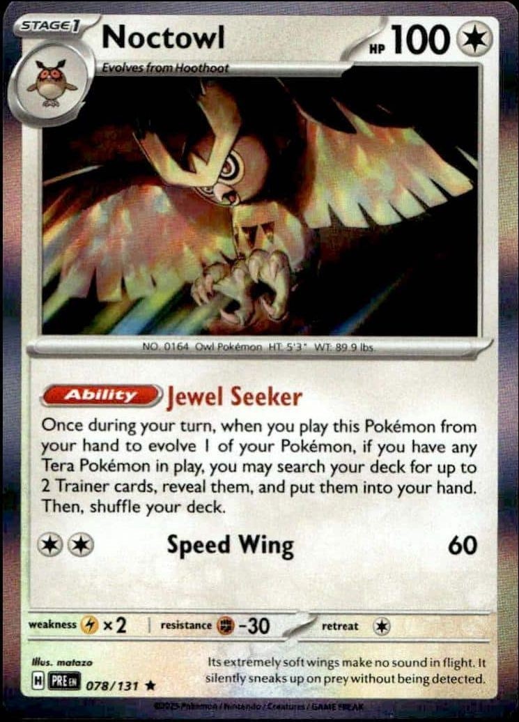 2025 Pokémon Prismatic Evolutions Noctowl #078/131 trading card