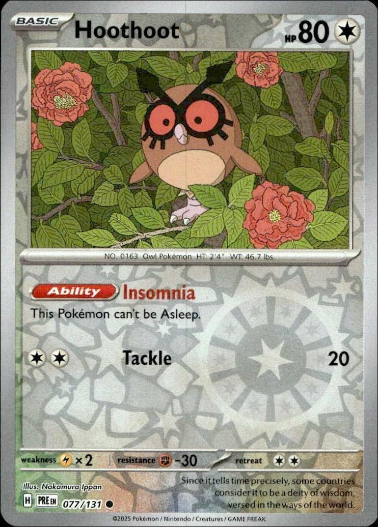 2025 Pokémon Prismatic Evolutions Hoothoot #077/131 Pokémon card front