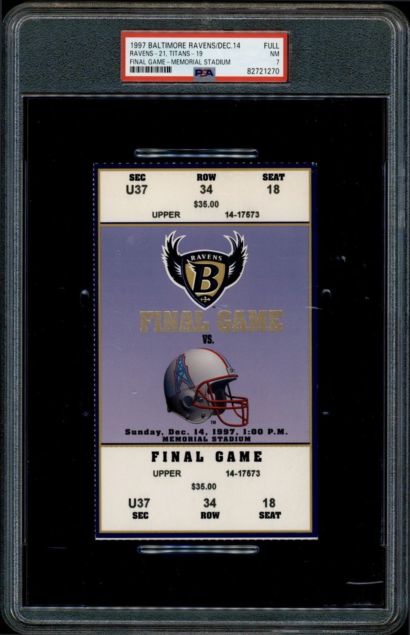 1997 Ravens Final Game — Ravens Vs Titans - Front