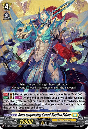 2022 Cardfight!! Vanguard Apex-surpassing Sword, Bastion Prime #D-BT04/010EN trading card