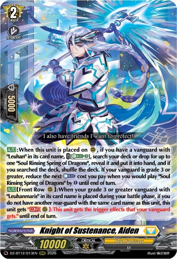 2026 Cardfight!! Vanguard Knight of Sustenance, Aiden #DZ-BT12/013EN trading card