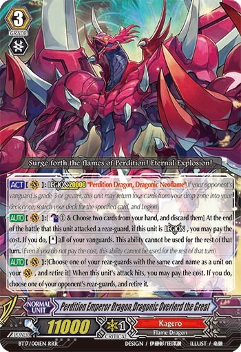2015 Cardfight!! Vanguard Perdition Emperor Dragon, Dragonic Overlord the Great #BT17/001EN trading card