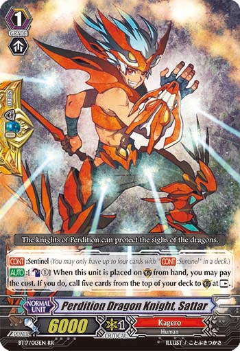 2015 Cardfight!! Vanguard Perdition Dragon Knight, Sattar #BT17/013EN trading card