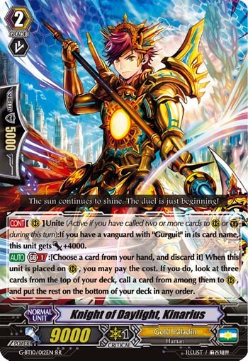 2017 Cardfight!! Vanguard Knight of Daylight, Kinarius #G-BT10/012EN trading card