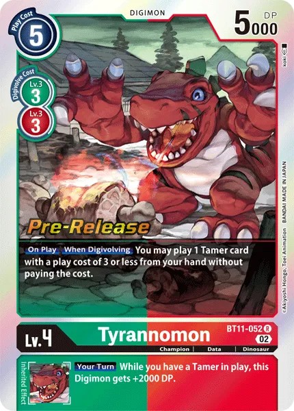 Tyrannomon (Pre Release Stamp - Rare 0 · R · Foil) · 2022 · BOOSTER DIMENSIONAL PHASE