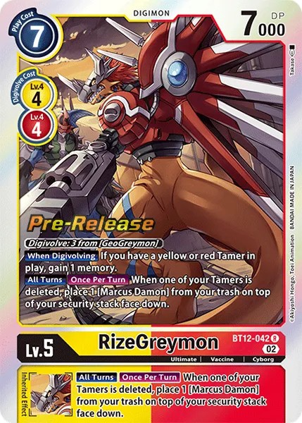RizeGreymon (Pre Release Stamp - Rare 0 · R · Foil) · 2022 · BOOSTER ACROSS TIME