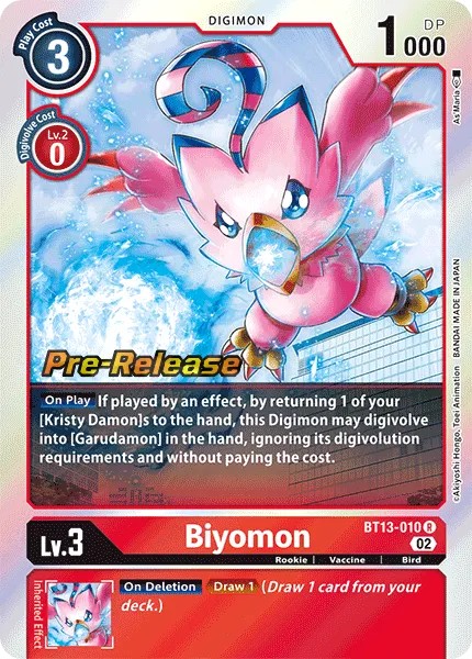 Biyomon (Pre Release Stamp - Rare 0 · R · Foil) · 2023 · BOOSTER VERSUS ROYAL KNIGHT