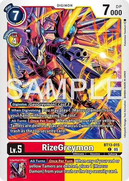 2023 Digimon Card Game ADVANCED BOOSTER DIGIMON GENERATION RizeGreymon #BT13-015 trading card