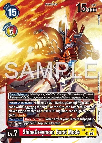 2023 Digimon Card Game ADVANCED BOOSTER DIGIMON GENERATION ShineGreymon: Burst Mode #BT13-020 trading card