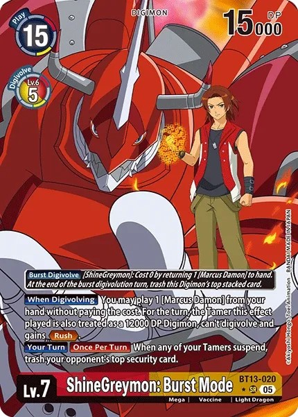 2023 Digimon Card Game ADVANCED BOOSTER DIGIMON GENERATION ShineGreymon: Burst Mode #BT13-020 trading card