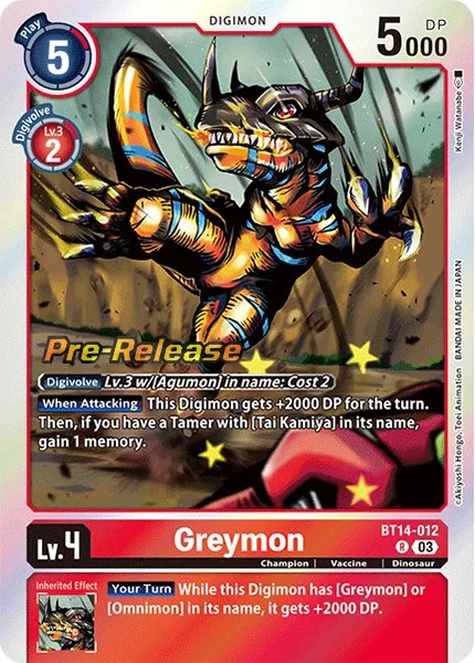 Greymon (Pre Release Stamp - Rare 0 · R · Foil) · 2023 · BOOSTER BLAST ACE