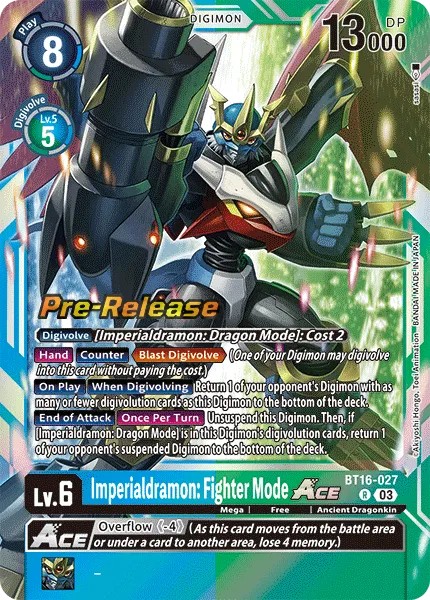 Imperialdramon: Fighter Mode (Pre Release Stamp - Rare 0 · R · Foil) · 2023 · BOOSTER BEGINNING OBSERVER