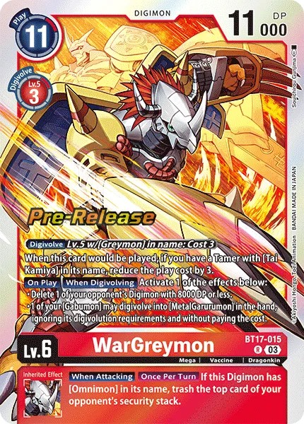 WarGreymon (Pre Release Stamp - Rare 0 · R · Foil) · 2024 · BOOSTER SECRET CRISIS
