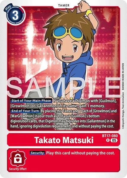 2024 Digimon Card Game ADVANCED BOOSTER DIGIMON GENERATION Takato Matsuki #BT17-080 trading card